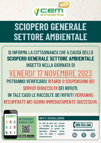 SCIOPERO GENERALE 17 NOVEMBRE 2023 - SETTORE AMBIENTALE