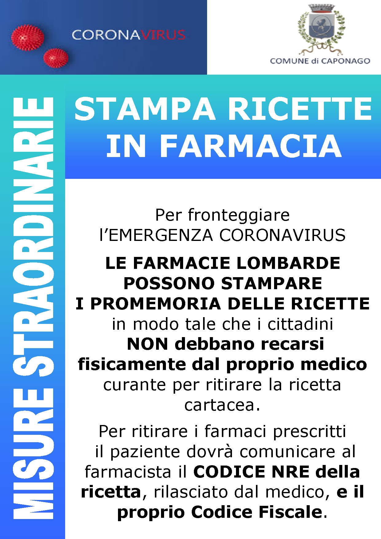 Coronavirus: stampa ricette in farmacia