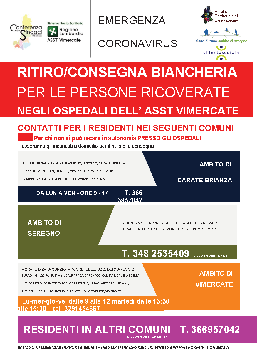 Ritiro/consegna biancheria per le persone ricoverate negli ospedali dell'ASST Vimercate